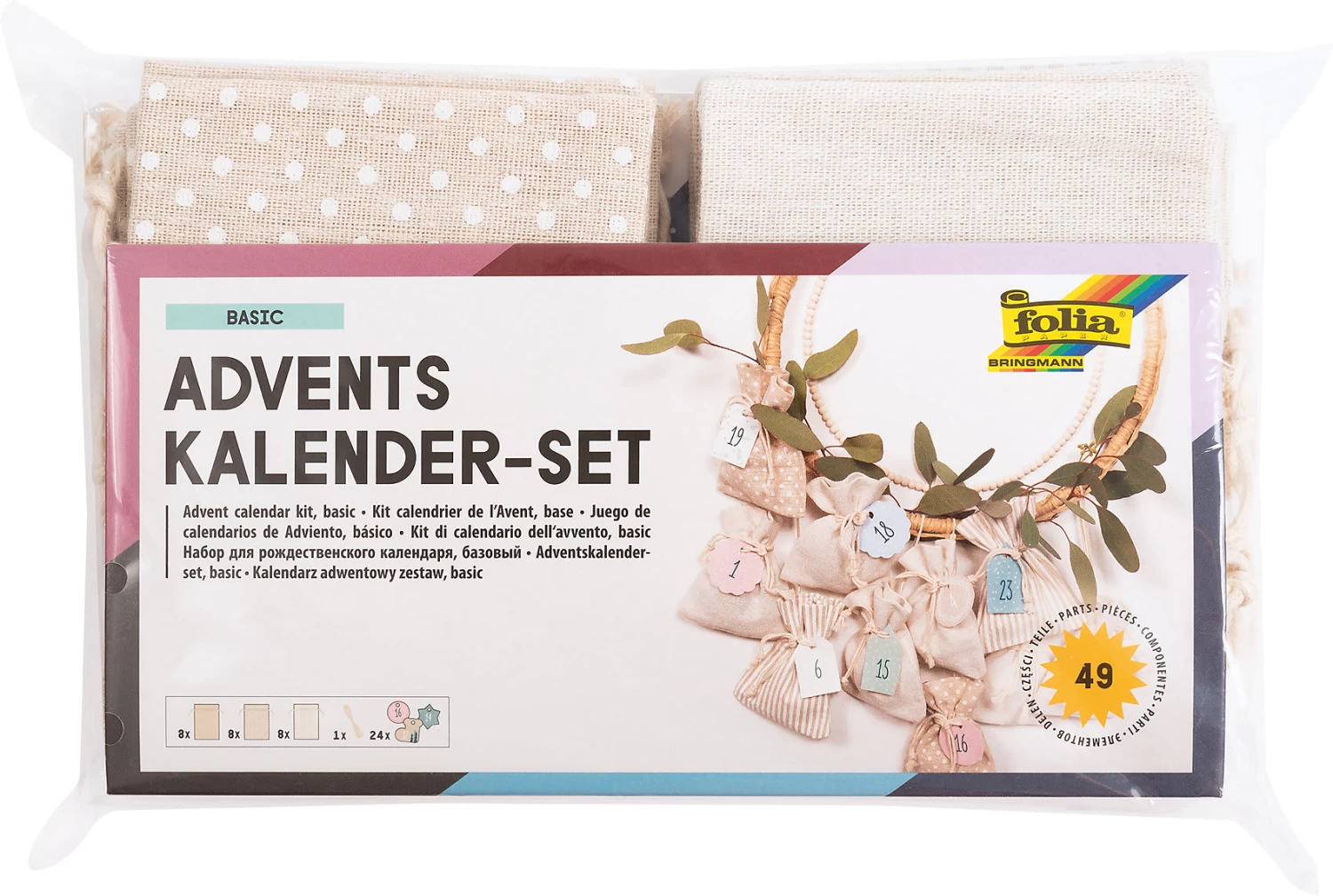 FOLIA Adventskalender-Set BASIC, Stoffbeutel, 49-teilig, Beutelgröße 10x13cm,... 1 FOLIA Adventskalender-Set BASIC, Stoffbeutel, 49-teilig, Beutelgröße 10x13cm,...