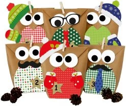 Adventskalender Eulen - Vorgestanzt - Rot (Plus Mützen Zugabe Zum Aufkleben...